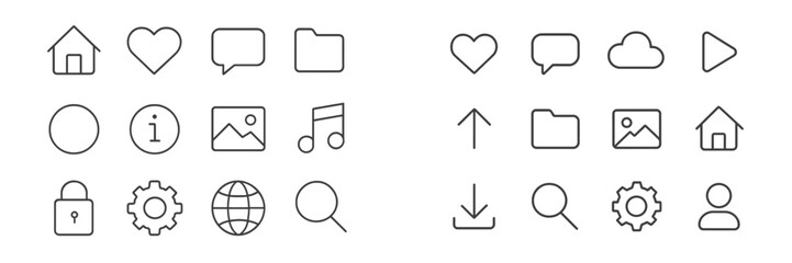 Poster - Collection of minimalist icons representing various digital functions and concepts in a user-friendly design environment