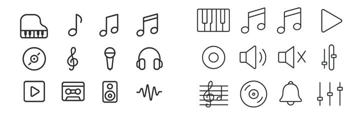 Poster - Collection of musical icons representing various elements of audio and musical activities in a modern design style