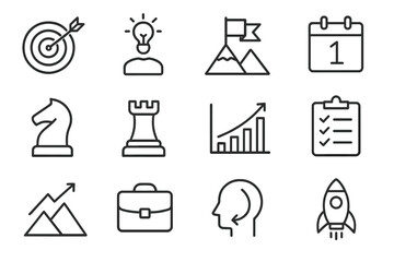 Poster - Creative symbols representing planning, progress, and strategy for effective goal setting and achievement