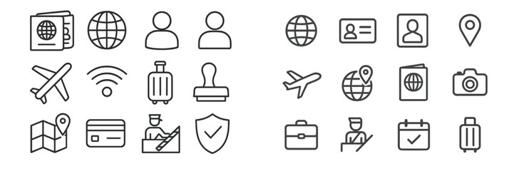 Poster - Collection of travel and tourism icons representing various aspects of global exploration and adventure planning