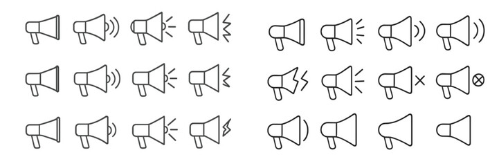 Poster - Collection of various megaphone icons displaying different sounds and effects for use in design projects