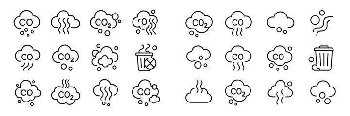 Poster - icons representing carbon dioxide emissions and pollution symbols against a clean background for env