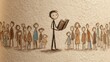 © Best - This stick figure reads from a book to a group, illustrating oral tradition and the power of stories to connect and educate communities.