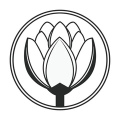 Poster - Minimalist Lotus Flower Icon: Simple Outline Design in a Circle, Perfect for Logo or Symbol, Isolated on White Background, Vector Illustration        