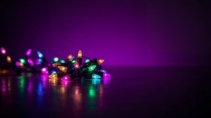 Poster - colorful christmas lights string on purple background festive holiday illumination decor image