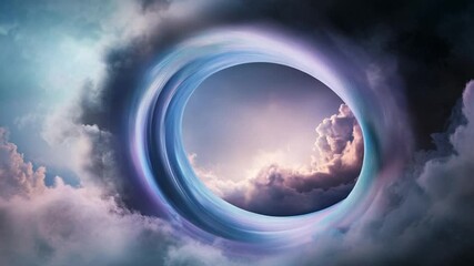 Poster - Celestial Portal: A surreal vista unfolds, clouds swirl to create a portal that offers a glimpse into the heavens, evoking a sense of wonder and the unknown.