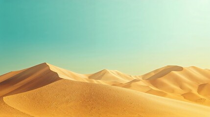 Poster - golden sand dune abstract landscape teal sky desert waves dunes