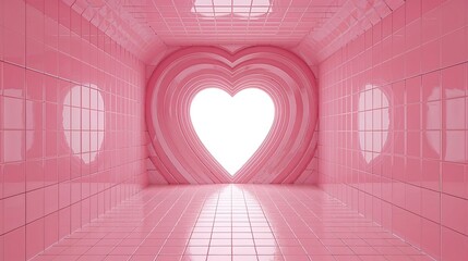 Poster - Pink Tiled Corridor Heart Shaped Portal Lucid Realism Render tiles