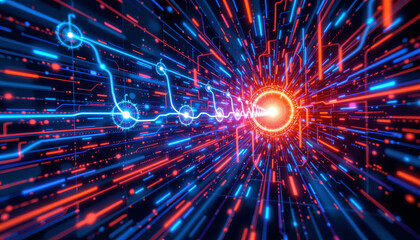 Poster - Abstract digital art depicting vibrant lines and glowing nodes, conveying energy and motion