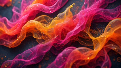 Poster - Abstract Fluid Art Vibrant Swirls of Pink and Orange Hues