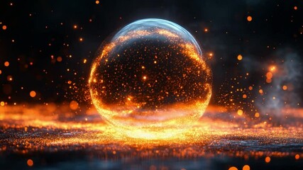 Poster - Energy Sphere: A mesmerizing image capturing a glowing, ethereal sphere suspended in a fiery, otherworldly landscape, radiating intense energy and visual appeal.