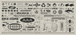 © BonkiStudio - Brutalism tech graphic set. Glitch symbols, packaging signs, fake logos and futuristic elements. Y2K monochrome interface for sci-fi UI, poster or branding design. Vector set
