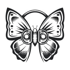 Poster - Intricate Butterfly Monogram: Detailed Black and White Illustration Featuring Letter Integration and Graphic Design Elements for Decorative Purposes. 