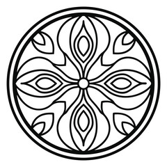 Poster - Abstract Floral Mandala: Intricate Circular Design with Stylized Petals and Geometric Symmetry, Line Art Black and White Illustration, Vector Decorative Element