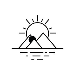 Poster - Minimalist sun setting behind mountains and lake