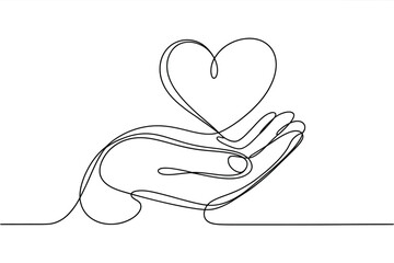 Poster - One line drawing of hand holding heart