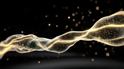 Poster - Golden Abstract Stream: A mesmerizing visual, a luminous golden stream gracefully flows through the darkness, interspersed with twinkling particles, offering a sense of ethereal beauty and dynamism.