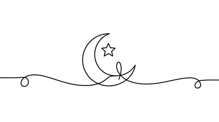 Poster - Crescent moon and star continuous line art