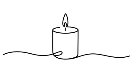 Poster - Single line drawing of a lit candle on a surface