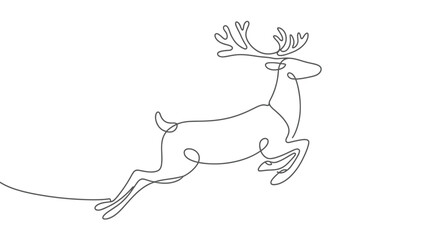 Poster - One line drawing of a reindeer leaping