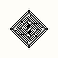 Leinwandbilder - Minimilist abstract square design featuring intricate black line patterns on a white background creating geometric art vector
