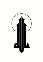 Leinwandbilder - Minimilist black gothic style symbol with a halo above it on a white background in a minimalist graphic design vector