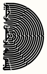 Leinwandbilder - Minimilist abstract black and white design featuring concentric arcs and stylized calligraphic elements on the left vector