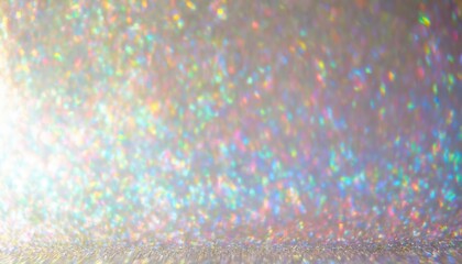 Wall Mural - soft iridescent bokeh background with holographic light sparkle gradient and glitter floor, ideal fo
