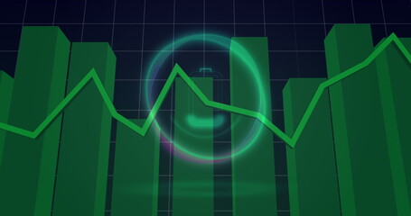 Poster - Displaying glowing battery icon showing energy data on dark dashboard with 3D bars and neon graph