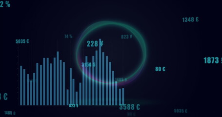 Poster - Displaying bar chart showing currency values in analytics dashboard with glowing circular highlight