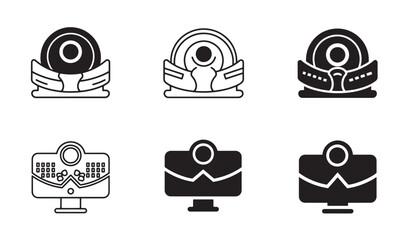Set of futuristic design element icons representing displays and technology in simple outlines