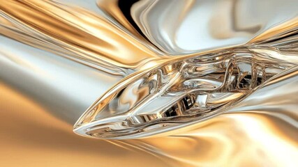 Aufkleber - Abstract Metallic Wave: A mesmerizing close-up of liquid-like metallic surfaces flowing in dynamic curves, reflecting light to create an interplay of luminosity and form.