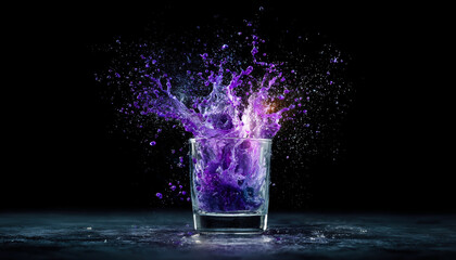 Poster - A mesmerizing splash of purple liquid erupts from a glass, capturing the dynamics of motion and texture.