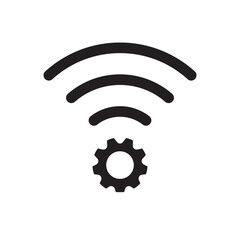 Poster - Wireless settings icon vector. Wi-Fi signal icon combined with gear, representing wireless configuration or IoT setup.