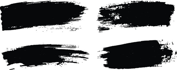 Poster - Black paint brushstrokes set on isolated on white background. Brush strokes with watercolor paint, Collection of grunge black brush strokes of various lengths and textures. 