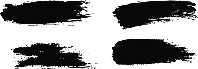 Poster - Black paint brushstrokes set on isolated on white background. Brush strokes with watercolor paint, Collection of grunge black brush strokes of various lengths and textures. 