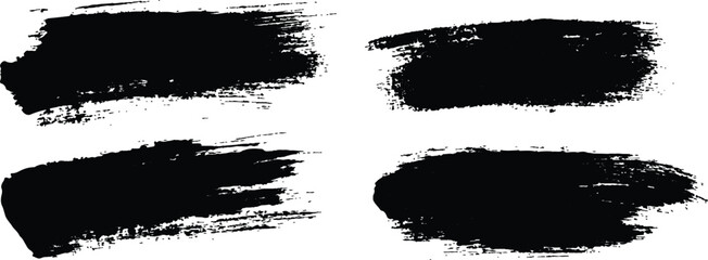 Poster - Black paint brushstrokes set on isolated on white background. Brush strokes with watercolor paint, Collection of grunge black brush strokes of various lengths and textures. 