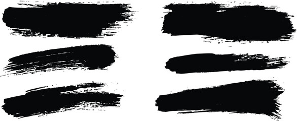 Poster - Black paint brushstrokes set on isolated on white background. Brush strokes with watercolor paint, Collection of grunge black brush strokes of various lengths and textures. 