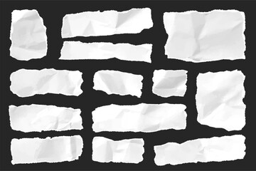 Wall Mural - Ripped paper strips. Realistic crumpled paper scraps with torn edges. Shreds of notebook, book or old newspaper pages. Trendy collage elements. Vector illustration