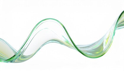 Wall Mural - abstract green glass wave curve on white background with fluid transparency and light reflections fo