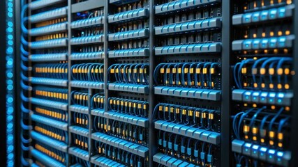 Poster - A collection of wires and cables in a modern server room setting