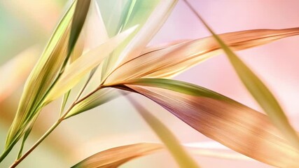 Aufkleber - Whispers of Bamboo: Delicate bamboo leaves dance in the soft light, their earthy tones blending with the pastel hues of the background, offering a sense of tranquility.