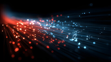 Poster - High-speed data flow visualized as red and blue glowing fiber optic lines.