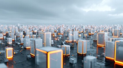 Aufkleber - Abstract cityscape glowing cube rendering