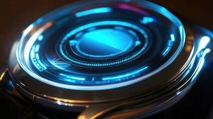 Poster - A close-up shot of a watch with a bright blue light