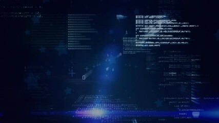 Aufkleber - opening digital scene, glowing orb pulling code panels inward and rotating digits for data display