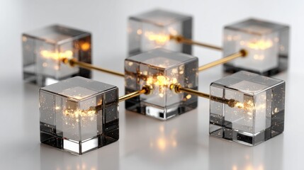 Aufkleber - Glass cubes connected by golden rods