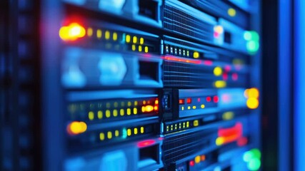 Poster - Servers stacked in a data center room, great for IT or technology concepts