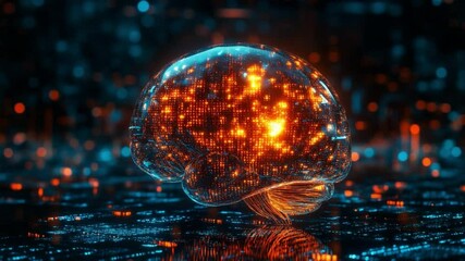 Aufkleber - Intricate Digital Brain: This image depicts a digitally rendered brain, glowing with vibrant energy, symbolizing advanced technological intelligence and the intricate workings of the mind.