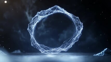 Poster - Abstract Etherial Ring of Energy: A luminous, crystalline ring of energy hovers against a backdrop of a starlit sky. This image captures the essence of cosmic wonder and technological advancement.